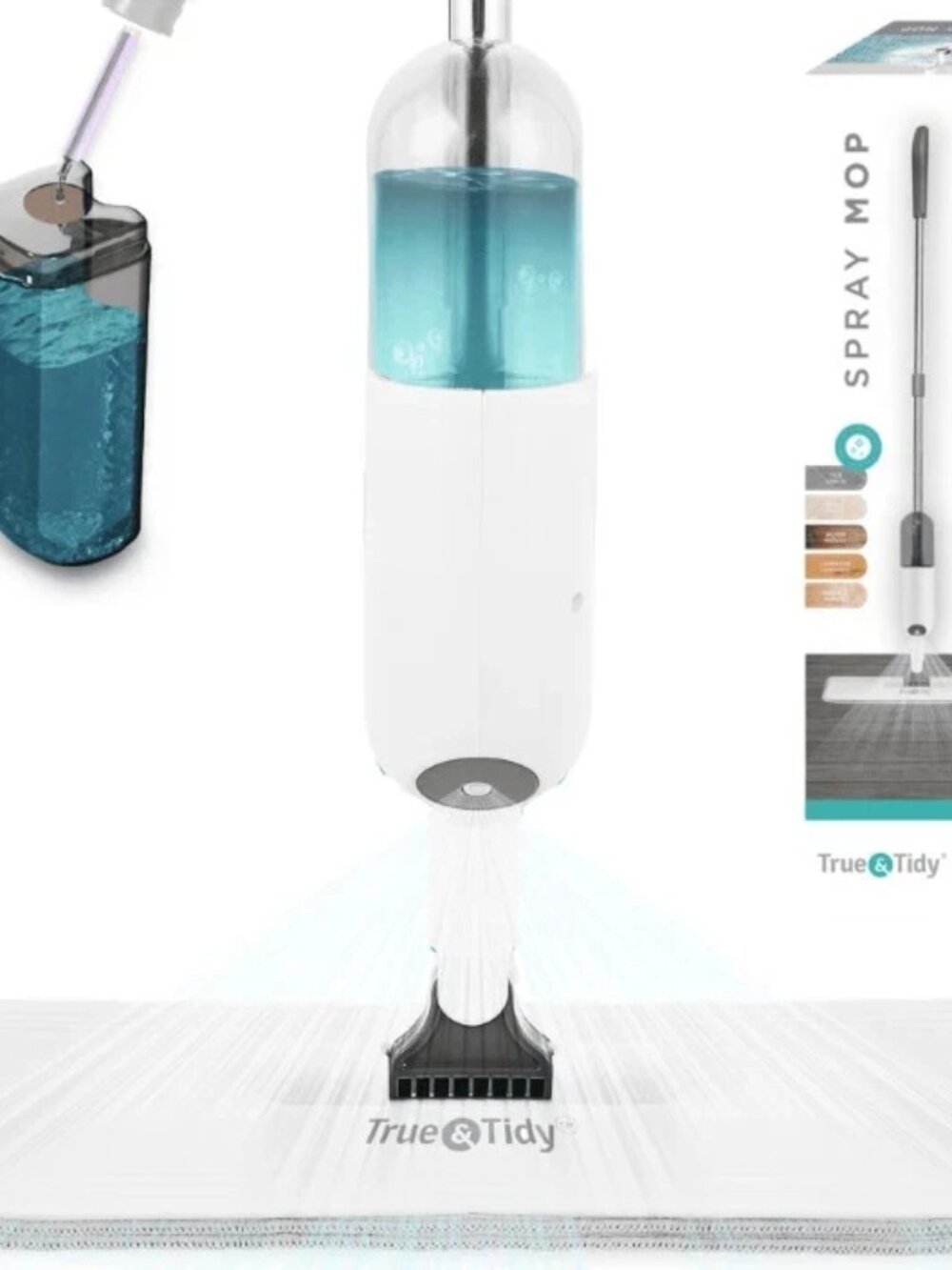 True & Tidy SPRAY-250 Multi-Surface Spray Mop Refillable Bottle Microfiber White